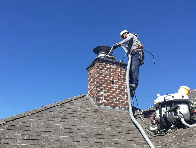 Dedicated Sudbury Chimney Sweep team member cleaning a chimney in Sudbury, MA