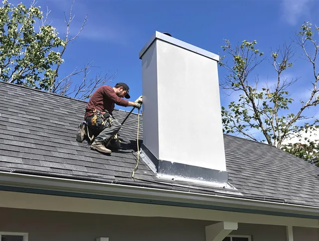 Sudbury Chimney Sweep team member finishing chimney construction in Sudbury, MA