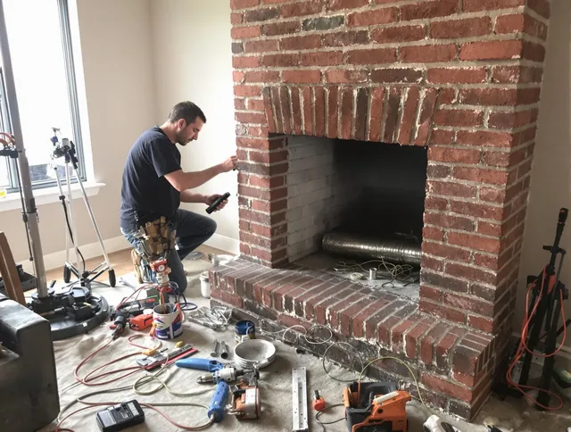 Sudbury Chimney Sweep specialist finalizing chimney liner service in Sudbury, MA