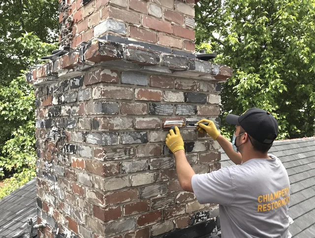 In-progress chimney restoration by Sudbury Chimney Sweep in Sudbury, MA