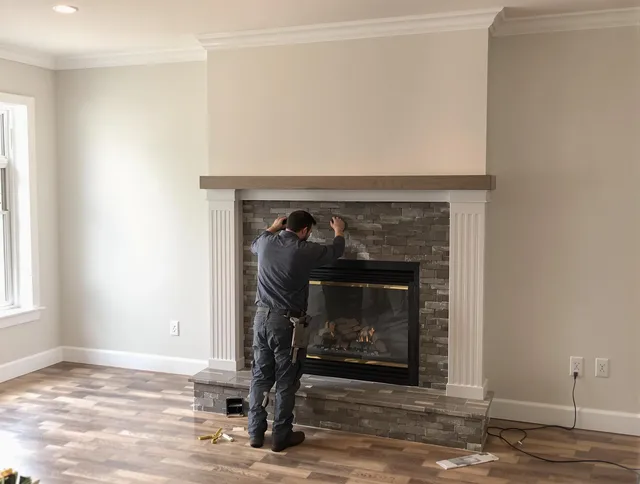 Sudbury Chimney Sweep finishing a custom fireplace install in Sudbury, MA